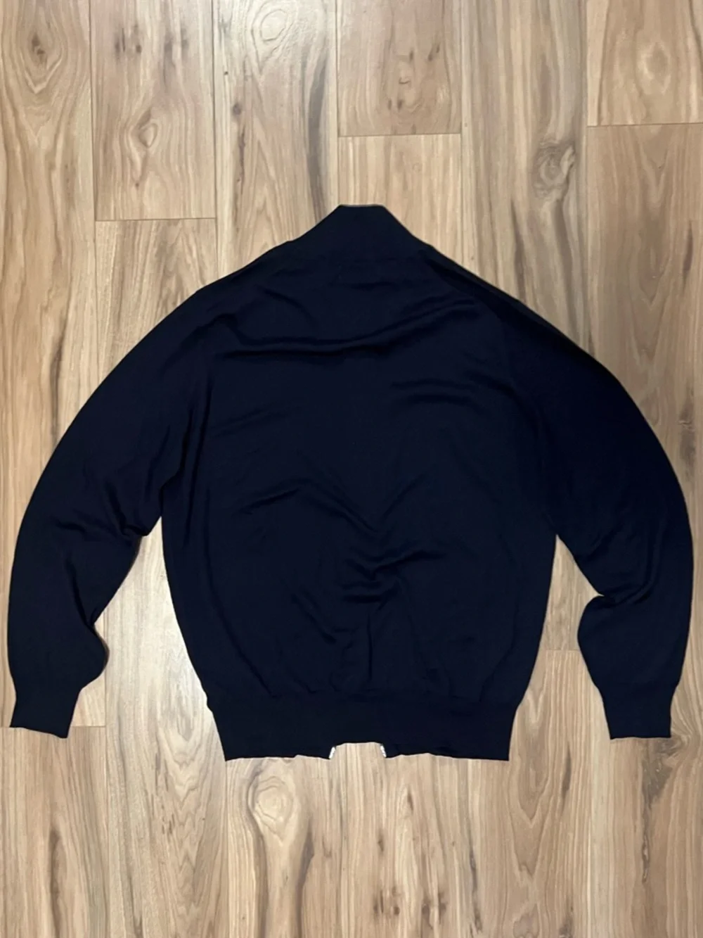 Brunello Cucinelli Fine Gauge Wool and Cashmere Dark Blue Cashmere Zip Up Jacket